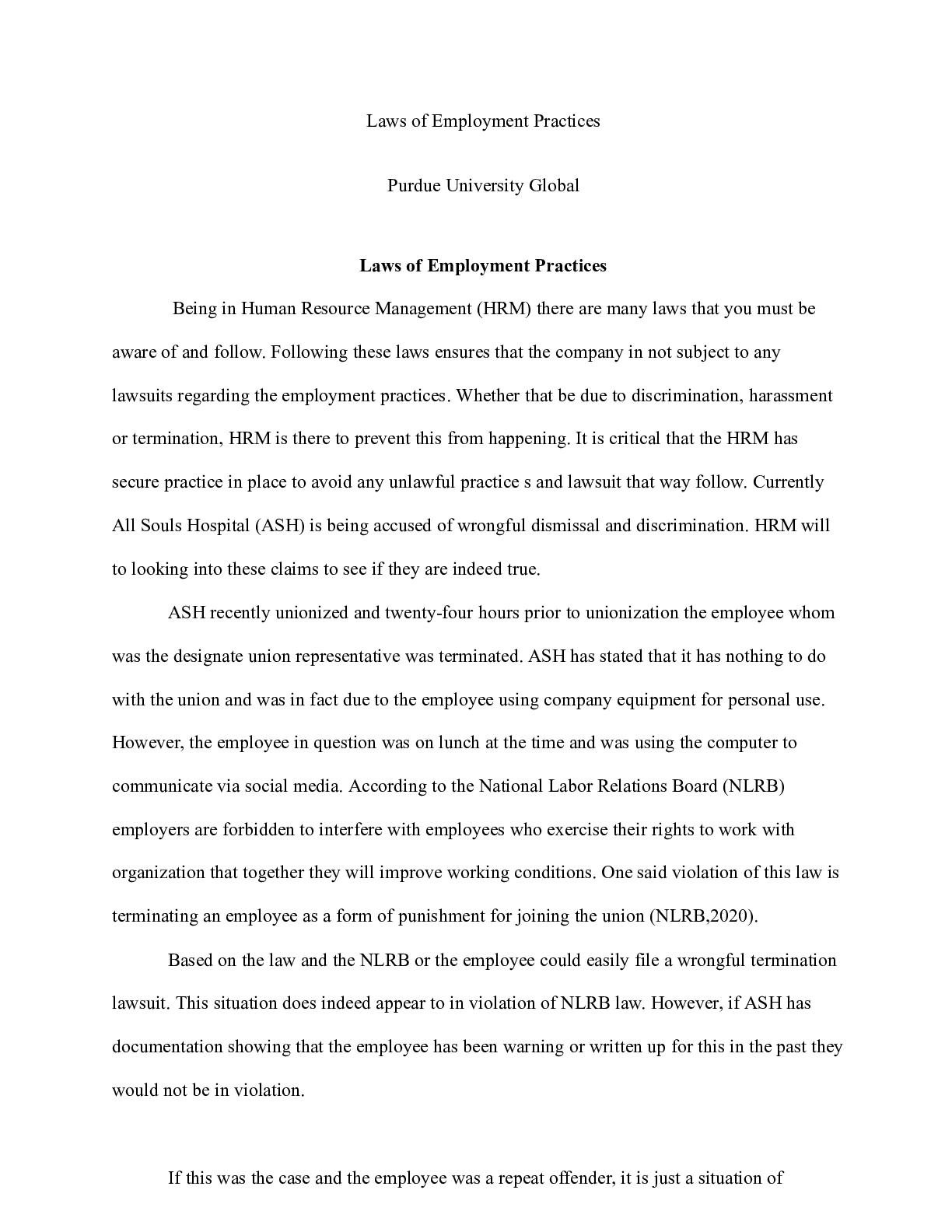 Preview image for Laws of Employment Practices.docx(1)    Laws of Employment Practices  Purdue University Gl